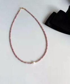 Pink Crystal Necklace for Women with Natural Freshwater Pearls and Turquoise Collarbone Chain - High-End Niche Jewelry Accessory