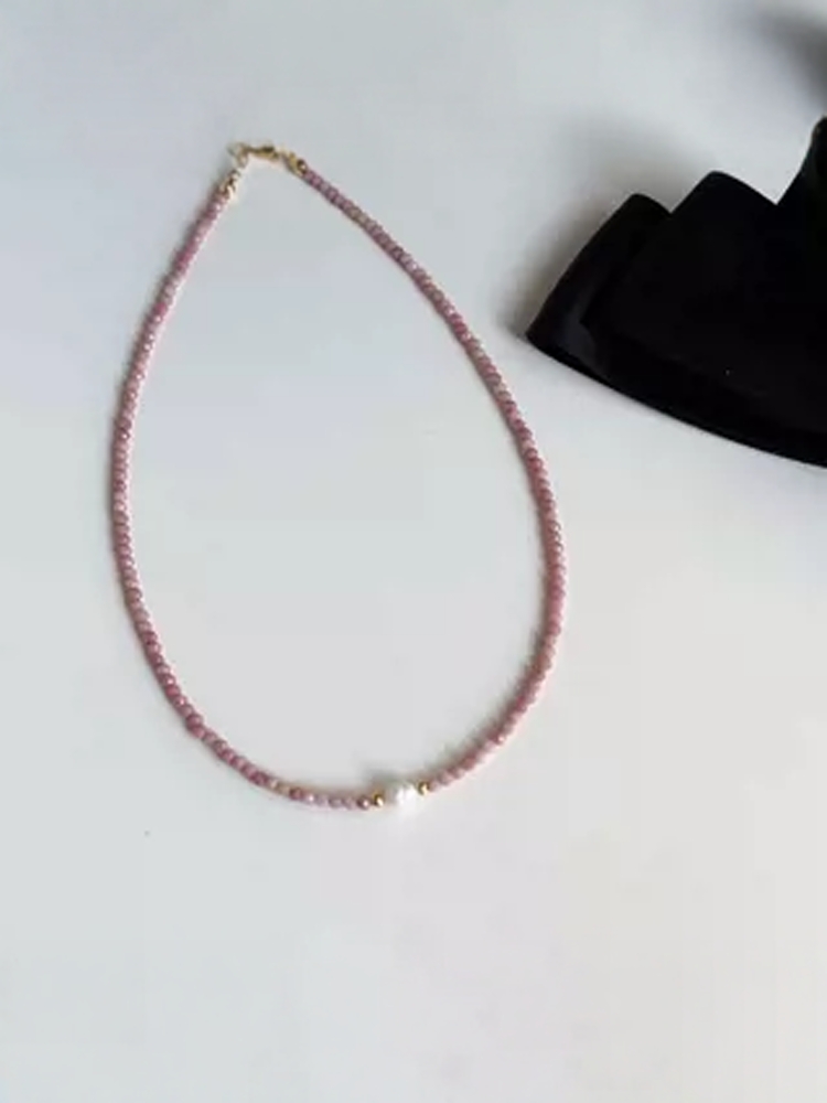 Pink Crystal Necklace for Women with Natural Freshwater Pearls and Turquoise Collarbone Chain - High-End Niche Jewelry Accessory Pink Crystal Necklace for Women with Natural Freshwater Pearls and Turquoise Collarbone Chain - High-End Niche Jewelry Accessory