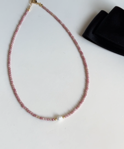 Pink Crystal Necklace for Women with Natural Freshwater Pearls and Turquoise Collarbone Chain - High-End Niche Jewelry Accessory