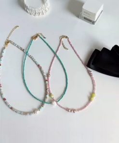 Pink Crystal Necklace for Women with Natural Freshwater Pearls and Turquoise Collarbone Chain - High-End Niche Jewelry Accessory