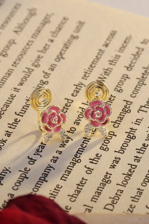 Pink Floral Clip-On Earrings for Women, 2025 Trendy Mosquito Coil Design, No Ear Holes, Elegant Fashion Accessories