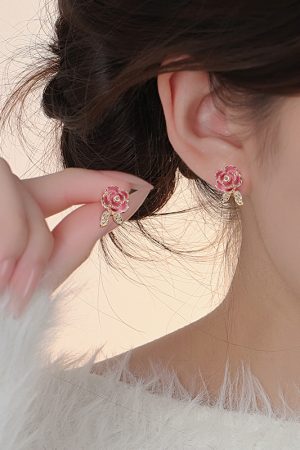 Pink Floral Clip-On Earrings for Women, 2025 Trendy Mosquito Coil Design, No Ear Holes, Elegant Fashion Accessories