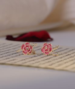 Pink Floral Clip-On Earrings for Women, 2025 Trendy Mosquito Coil Design, No Ear Holes, Elegant Fashion Accessories