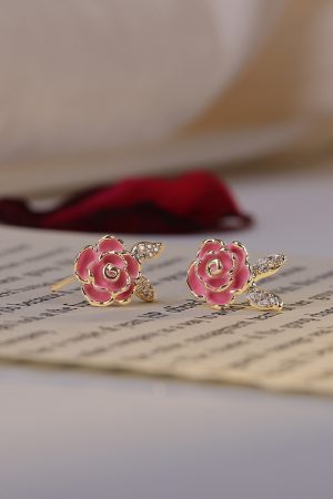 Pink Floral Clip-On Earrings for Women, 2025 Trendy Mosquito Coil Design, No Ear Holes, Elegant Fashion Accessories