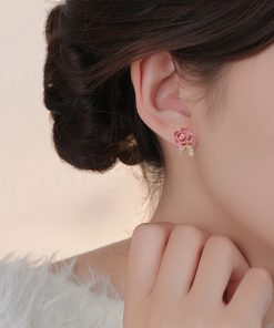 Pink Floral Clip-On Earrings for Women, 2025 Trendy Mosquito Coil Design, No Ear Holes, Elegant Fashion Accessories