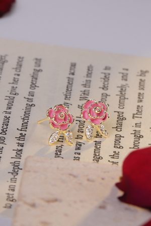 Pink Floral Clip-On Earrings for Women, 2025 Trendy Mosquito Coil Design, No Ear Holes, Elegant Fashion Accessories