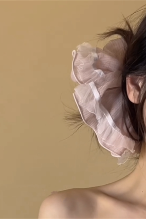 Pink French Ballet Style Lace Hair Tie for Women - High-End Bun Accessory, Large Intestine Design, Elegant Fashion Hairpiece