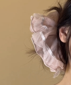 Pink French Ballet Style Lace Hair Tie for Women - High-End Bun Accessory, Large Intestine Design, Elegant Fashion Hairpiece