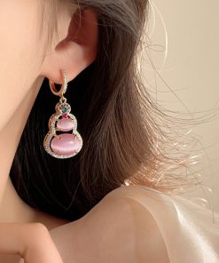 Pink Gourd Pendant Necklace 2025 Niche High-End Clavicle Chain Chinese Style Accessory with National Style Earrings
