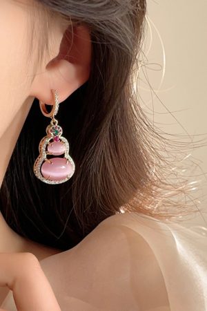 Pink Gourd Pendant Necklace 2025 Niche High-End Clavicle Chain Chinese Style Accessory with National Style Earrings