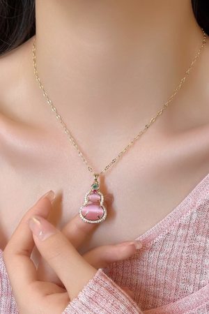 Pink Gourd Pendant Necklace 2025 Niche High-End Clavicle Chain Chinese Style Accessory with National Style Earrings