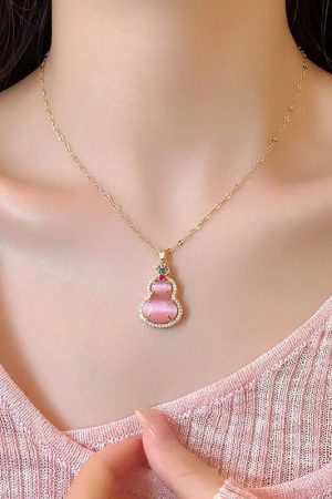 Pink Gourd Pendant Necklace 2025 Niche High-End Clavicle Chain Chinese Style Accessory with National Style Earrings