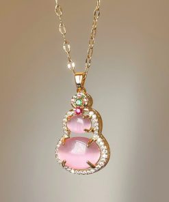 Pink Gourd Pendant Necklace 2025 Niche High-End Clavicle Chain Chinese Style Accessory with National Style Earrings