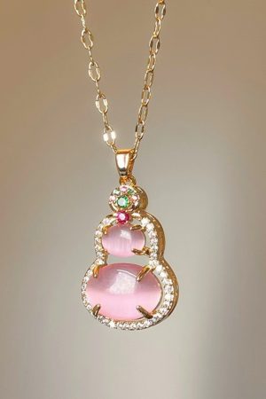 Pink Gourd Pendant Necklace 2025 Niche High-End Clavicle Chain Chinese Style Accessory with National Style Earrings