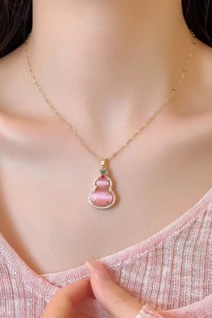 Pink Gourd Pendant Necklace 2025 Niche High-End Clavicle Chain Chinese Style Accessory with National Style Earrings