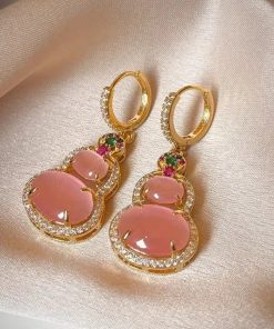 Pink Gourd Pendant Necklace 2025 Niche High-End Clavicle Chain Chinese Style Accessory with National Style Earrings