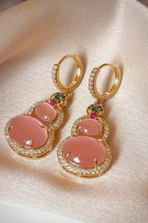 Pink Gourd Pendant Necklace 2025 Niche High-End Clavicle Chain Chinese Style Accessory with National Style Earrings