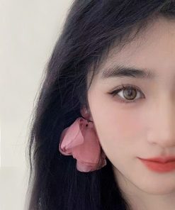 Pink Heart Chiffon Fabric Earrings for Women - Sweet Forest Style, Ultra-Fairy Vacation Vibe, Mosquito Coil Clip Design