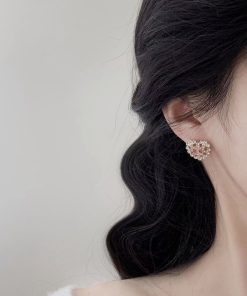 Pink Heart Diamond Stud Earrings for Women, 2025 Trendy Light Luxury Non-Pierced Ear Clips, Sweet Fashion Accessories