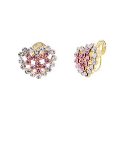 Pink Heart Diamond Stud Earrings for Women, 2025 Trendy Light Luxury Non-Pierced Ear Clips, Sweet Fashion Accessories