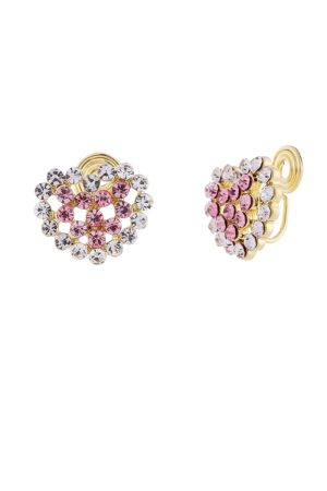 Pink Heart Diamond Stud Earrings for Women, 2025 Trendy Light Luxury Non-Pierced Ear Clips, Sweet Fashion Accessories
