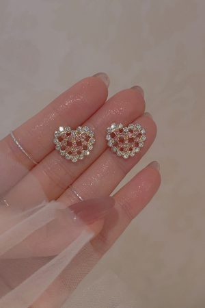 Pink Heart Diamond Stud Earrings for Women, 2025 Trendy Light Luxury Non-Pierced Ear Clips, Sweet Fashion Accessories