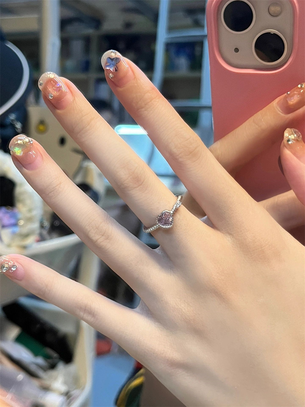 Pink Heart Ring for Women, Heart-Shaped Zirconia Silver Ring, Unique Open Design, Trendy Jewelry for Y2K and Romantic Styles Pink Heart Ring for Women, Heart-Shaped Zirconia Silver Ring, Unique Open Design, Trendy Jewelry for Y2K and Romantic Styles