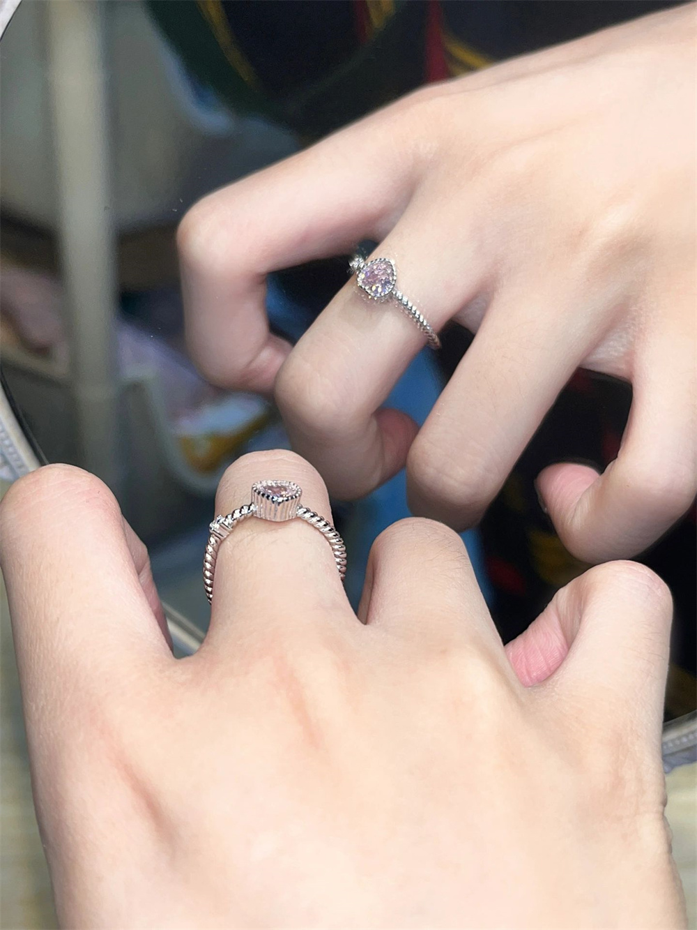 Pink Heart Ring for Women, Heart-Shaped Zirconia Silver Ring, Unique Open Design, Trendy Jewelry for Y2K and Romantic Styles Pink Heart Ring for Women, Heart-Shaped Zirconia Silver Ring, Unique Open Design, Trendy Jewelry for Y2K and Romantic Styles