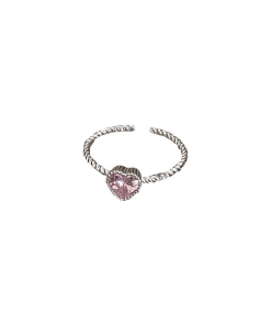Pink Heart Ring for Women, Heart-Shaped Zirconia Silver Ring, Unique Open Design, Trendy Jewelry for Y2K and Romantic Styles