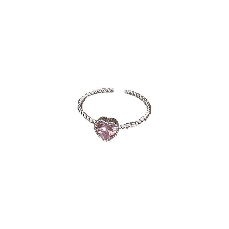 Pink Heart Ring for Women, Heart-Shaped Zirconia Silver Ring, Unique Open Design, Trendy Jewelry for Y2K and Romantic Styles Pink Heart Ring for Women, Heart-Shaped Zirconia Silver Ring, Unique Open Design, Trendy Jewelry for Y2K and Romantic Styles