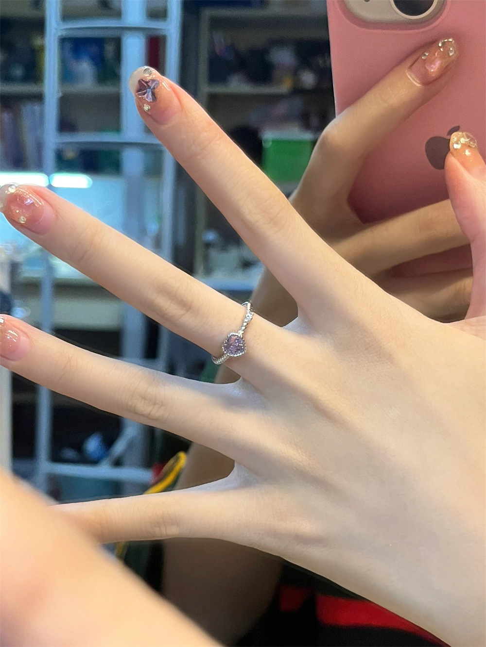 Pink Heart Ring for Women, Heart-Shaped Zirconia Silver Ring, Unique Open Design, Trendy Jewelry for Y2K and Romantic Styles Pink Heart Ring for Women, Heart-Shaped Zirconia Silver Ring, Unique Open Design, Trendy Jewelry for Y2K and Romantic Styles