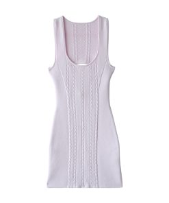 Pink Knitted Sleeveless Dress for Women - Summer Socialite Style, Casual Short Dress with Tea Relief Design
