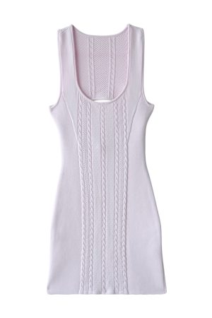 Pink Knitted Sleeveless Dress for Women - Summer Socialite Style, Casual Short Dress with Tea Relief Design