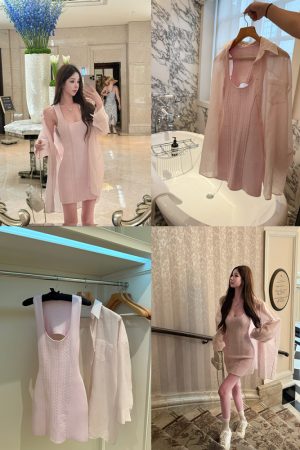 Pink Knitted Sleeveless Dress for Women - Summer Socialite Style, Casual Short Dress with Tea Relief Design