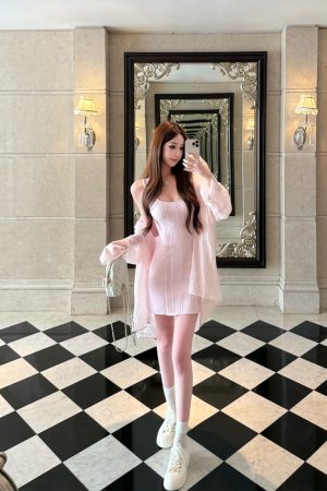 Pink Knitted Sleeveless Dress for Women - Summer Socialite Style, Casual Short Dress with Tea Relief Design