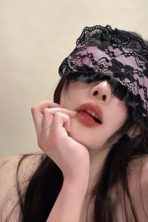 Pink Lace Eye Mask Set for Women - Light-Blocking Sleep Mask & Sexy Black Lace Handcuffs - Perfect for Sleep & Role Play