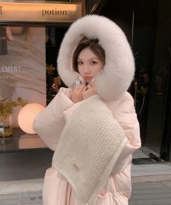 Pink Large Fur Collar Down Coat for Women, Knee-Length Thick Winter Jacket, 2025 Stylish Warm Bread Coat