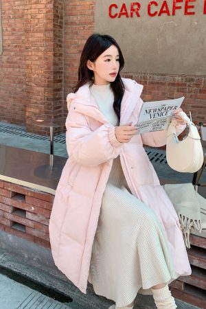Pink Long Down Cotton Coat for Women - Stylish Loose Thick Winter Jacket, Trendy 2025 Fashion