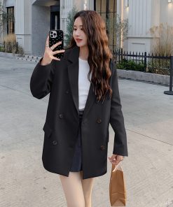 Pink Loose-Fit Casual Blazer for Women - Korean Style Age-Reducing Suit Jacket, Versatile for Spring and Autumn, Petite Sizes