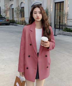 Pink Loose-Fit Casual Blazer for Women - Korean Style Age-Reducing Suit Jacket, Versatile for Spring and Autumn, Petite Sizes