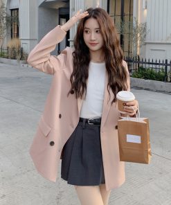 Pink Loose-Fit Casual Blazer for Women - Korean Style Age-Reducing Suit Jacket, Versatile for Spring and Autumn, Petite Sizes