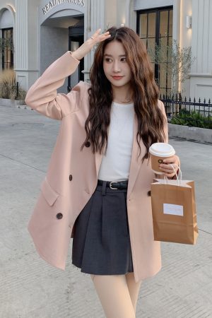 Pink Loose-Fit Casual Blazer for Women - Korean Style Age-Reducing Suit Jacket, Versatile for Spring and Autumn, Petite Sizes