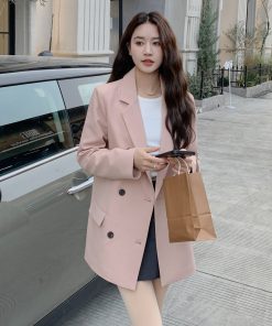 Pink Loose-Fit Casual Blazer for Women - Korean Style Age-Reducing Suit Jacket, Versatile for Spring and Autumn, Petite Sizes