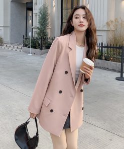 Pink Loose-Fit Casual Blazer for Women - Korean Style Age-Reducing Suit Jacket, Versatile for Spring and Autumn, Petite Sizes
