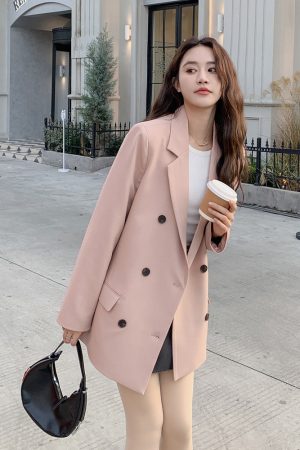Pink Loose-Fit Casual Blazer for Women - Korean Style Age-Reducing Suit Jacket, Versatile for Spring and Autumn, Petite Sizes
