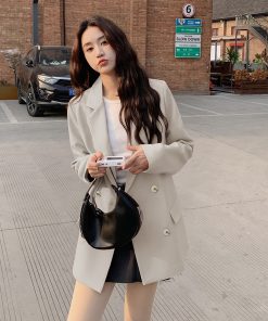 Pink Loose-Fit Casual Blazer for Women - Korean Style Age-Reducing Suit Jacket, Versatile for Spring and Autumn, Petite Sizes