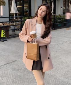 Pink Loose-Fit Casual Blazer for Women - Korean Style Age-Reducing Suit Jacket, Versatile for Spring and Autumn, Petite Sizes