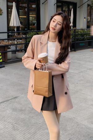 Pink Loose-Fit Casual Blazer for Women - Korean Style Age-Reducing Suit Jacket, Versatile for Spring and Autumn, Petite Sizes