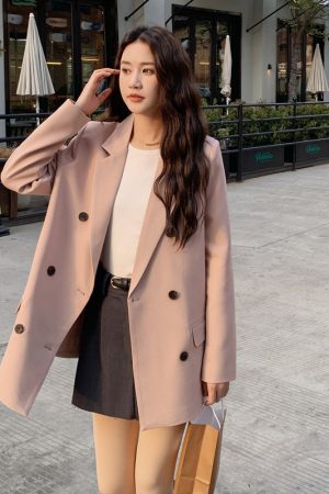 Pink Loose-Fit Casual Blazer for Women - Korean Style Age-Reducing Suit Jacket, Versatile for Spring and Autumn, Petite Sizes