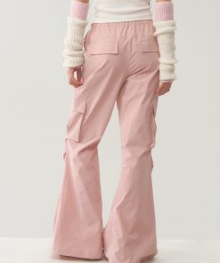 Pink Loose Fit Flared Work Pants for Women - Casual BF Style Airy Trousers for Weekend Wear